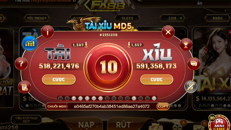 Giao diện chơi tài xỉu MD5 tại FA88